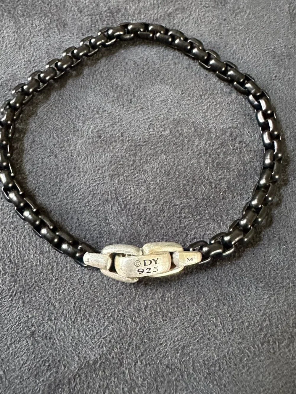 David Yurman Box Chain Bracelet in Darkened Sterling Silver and Stainless Steel